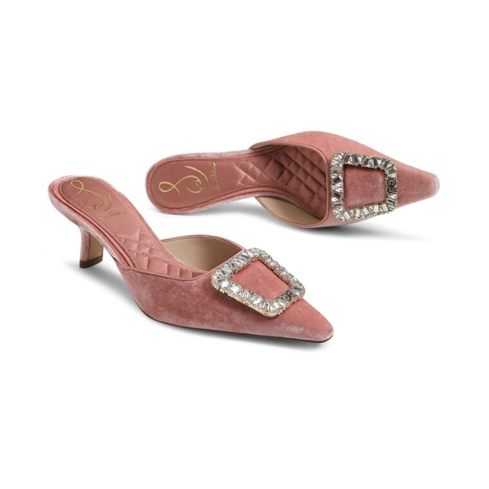 SJP by Sarah Jessica Parker Rose Velvet Slip-On Mules with Crystal Buckle
